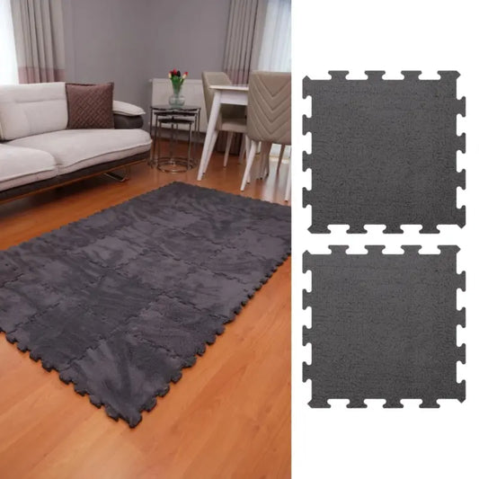 Antrasit Renk Peluş Yıkanabilir Kaymaz Yapboz-Puzzle