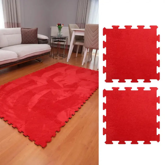 Kırmızı Peluş Yıkanabilir Kaymaz Yapboz-Puzzle