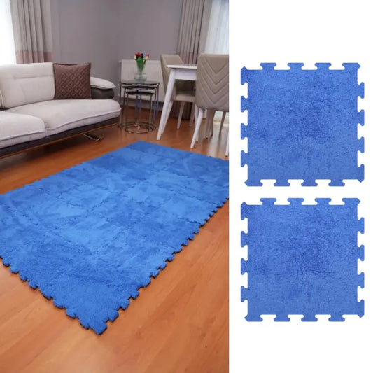 Mavi Peluş Yıkanabilir Kaymaz Yapboz-Puzzle