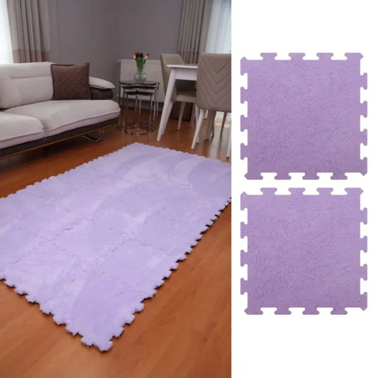 Lila Renk Peluş Yıkanabilir Kaymaz Yapboz-Puzzle