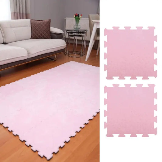 Pembe Peluş Yıkanabilir Kaymaz Yapboz-Puzzle
