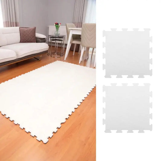 Beyaz Renk Peluş Yıkanabilir Kaymaz Yapboz-Puzzle